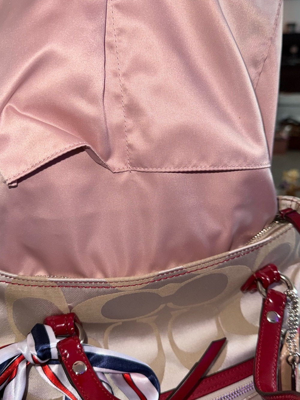 Coach Signature Tan and Red Tote in EUC 2012 - Picture 6 of 10
